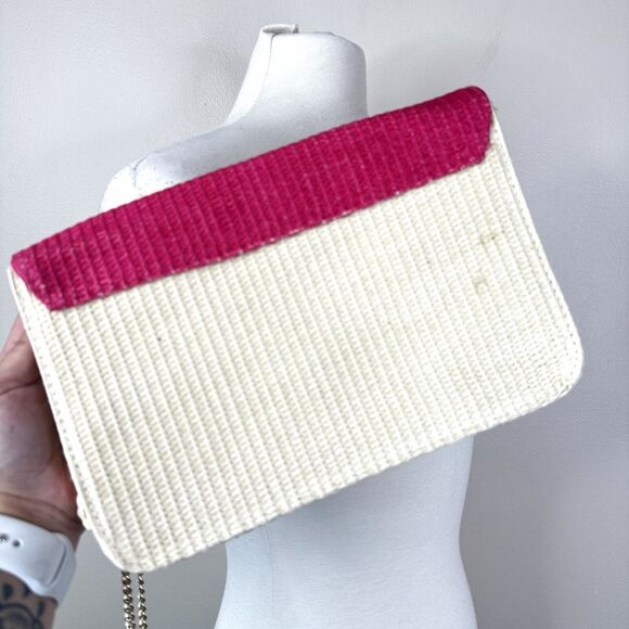 Escada Sorbetto Rosso Watermelon Straw Rattan Chain Crossbody Shoulder Bag - Picture 8 of 11